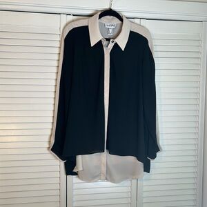 Joseph Ribkoff Elegant Layered Blouse, Black/Taupe, Button Down Size 16